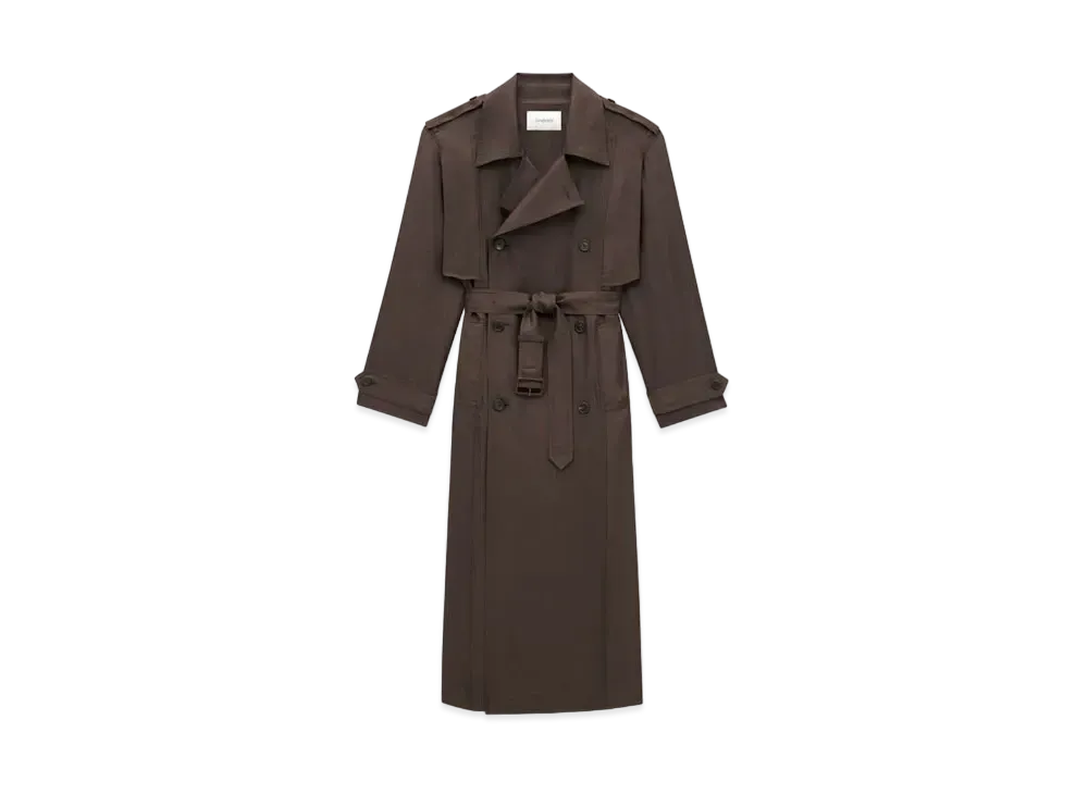 Saint Laurent Women's Trench Coat in Silk "Marron"