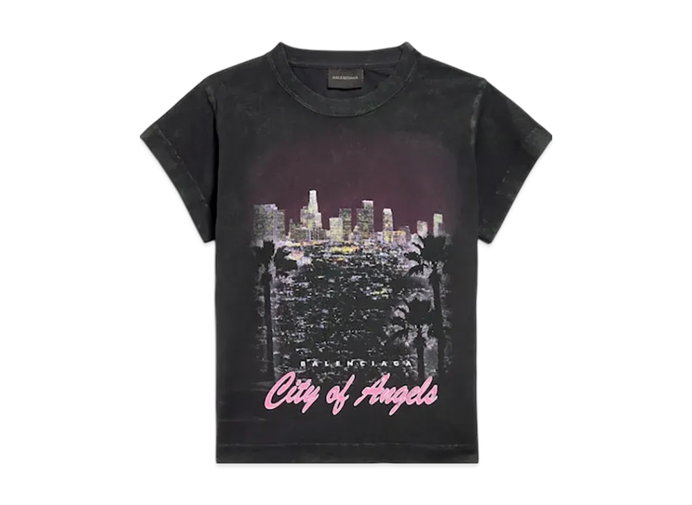 BALENCIAGA Women's City Of Angels Shrunk T-Shirt "Fade Black"