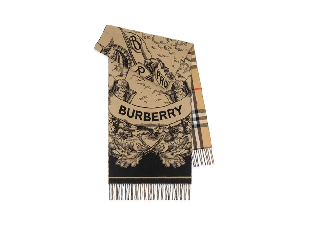 Burberry Reversible EKD Cashmere Scarf "Archive Beige"