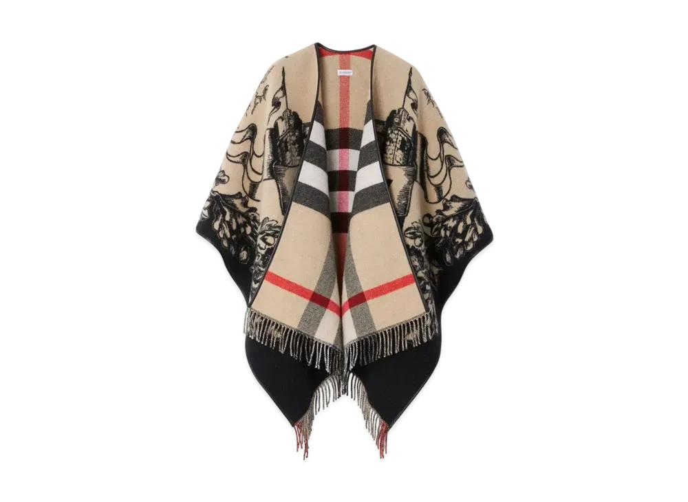 Burberry Reversible EKD Check Wool Cape "Archive Beige"