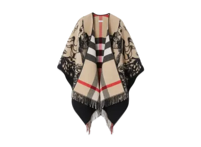 Burberry Reversible EKD Check Wool Cape "Archive Beige"
