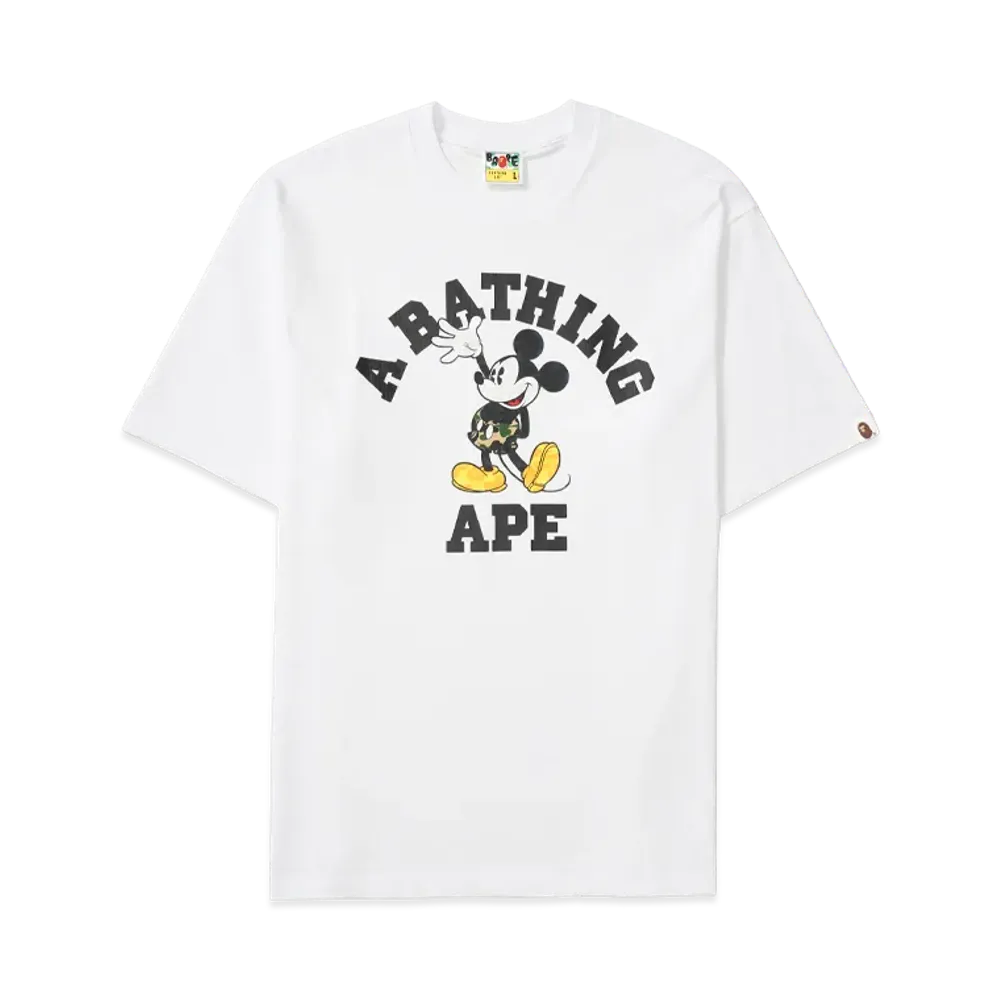 A BATHING APE x Disney Mickey Mouse College Relaxed Fit Tee "White"