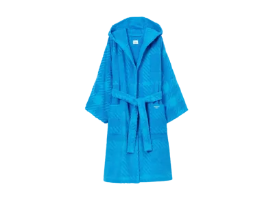 Burberry Men's Check Cotton Jacquard Hooded Robe "Vivid Blue"