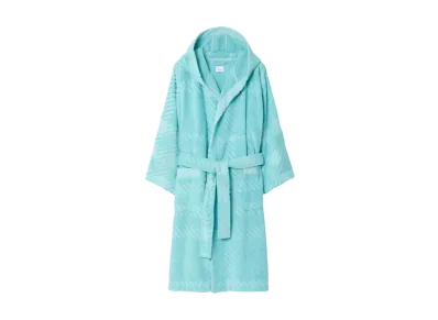 Burberry Men's Check Cotton Jacquard Hooded Robe "Bright Blue Topaz"