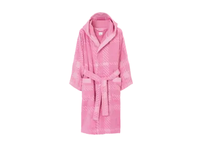 Burberry Men's Check Cotton Jacquard Hooded Robe "Bubblegum Pink"