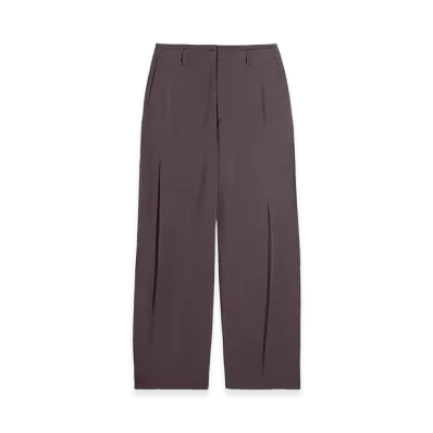 LEMAIRE Women's Poly-Viscose Twill Creased Soft Pants "Glossy Brown"