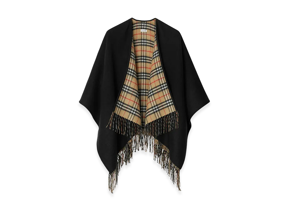 Burberry Women's Reversible Check Wool Cape "Black"