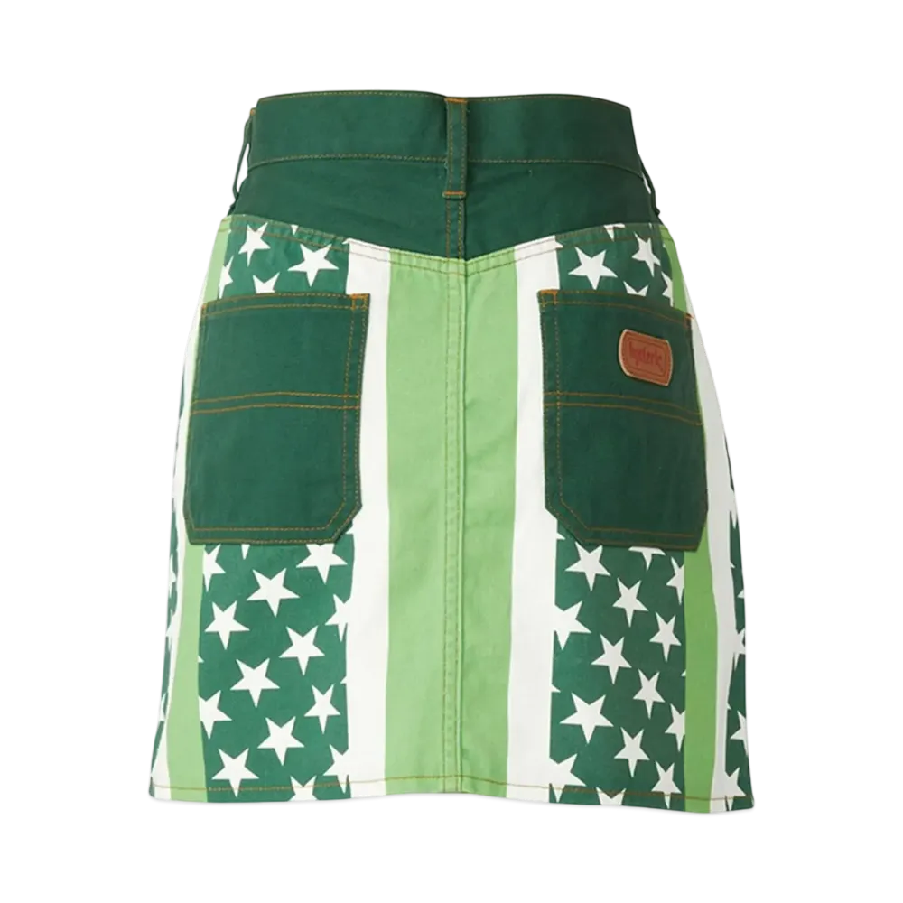 HYSTERIC GLAMOUR Star Stripe Pattern A-Line Mini Skirt "Green"