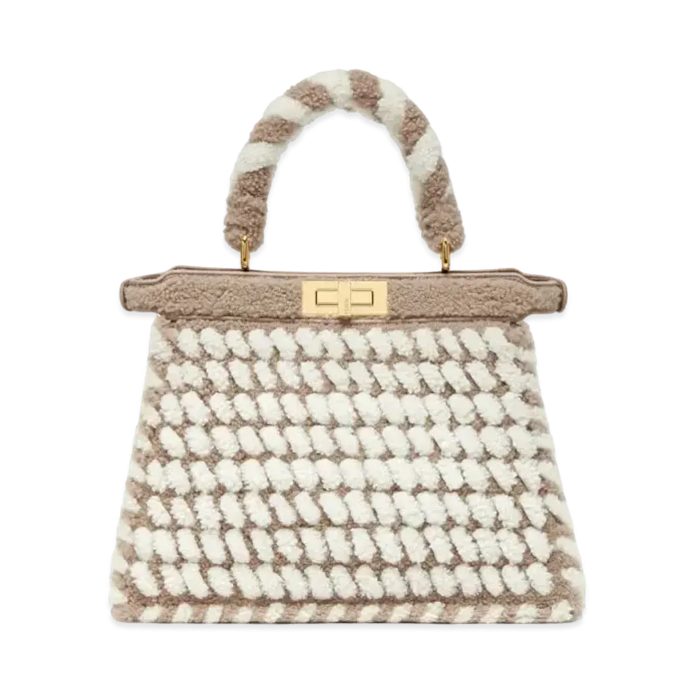 FENDI Peekaboo ISeeU Medium White and Gray Interlaced Sheepskin Bag "Multicolor"