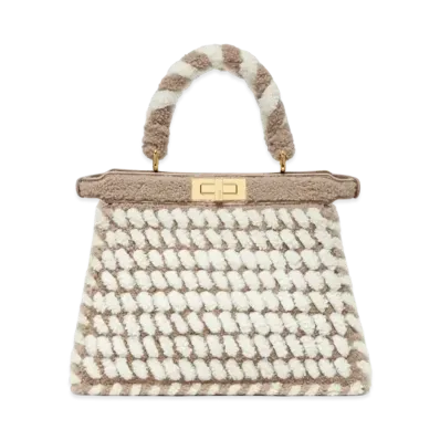 FENDI Peekaboo ISeeU Medium White and Gray Interlaced Sheepskin Bag "Multicolor"
