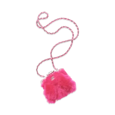 CHANEL Clutch With Chain Shearling Lambskin & Silver Tone Metal "Fuchsia"
