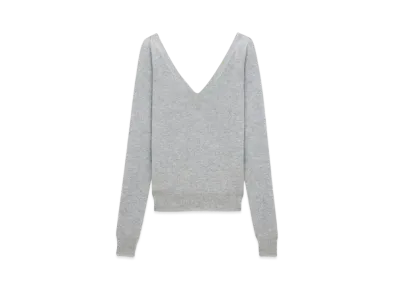 Saint Laurent Women's V-Neck Sweater in Cashmere "Gris Chine"