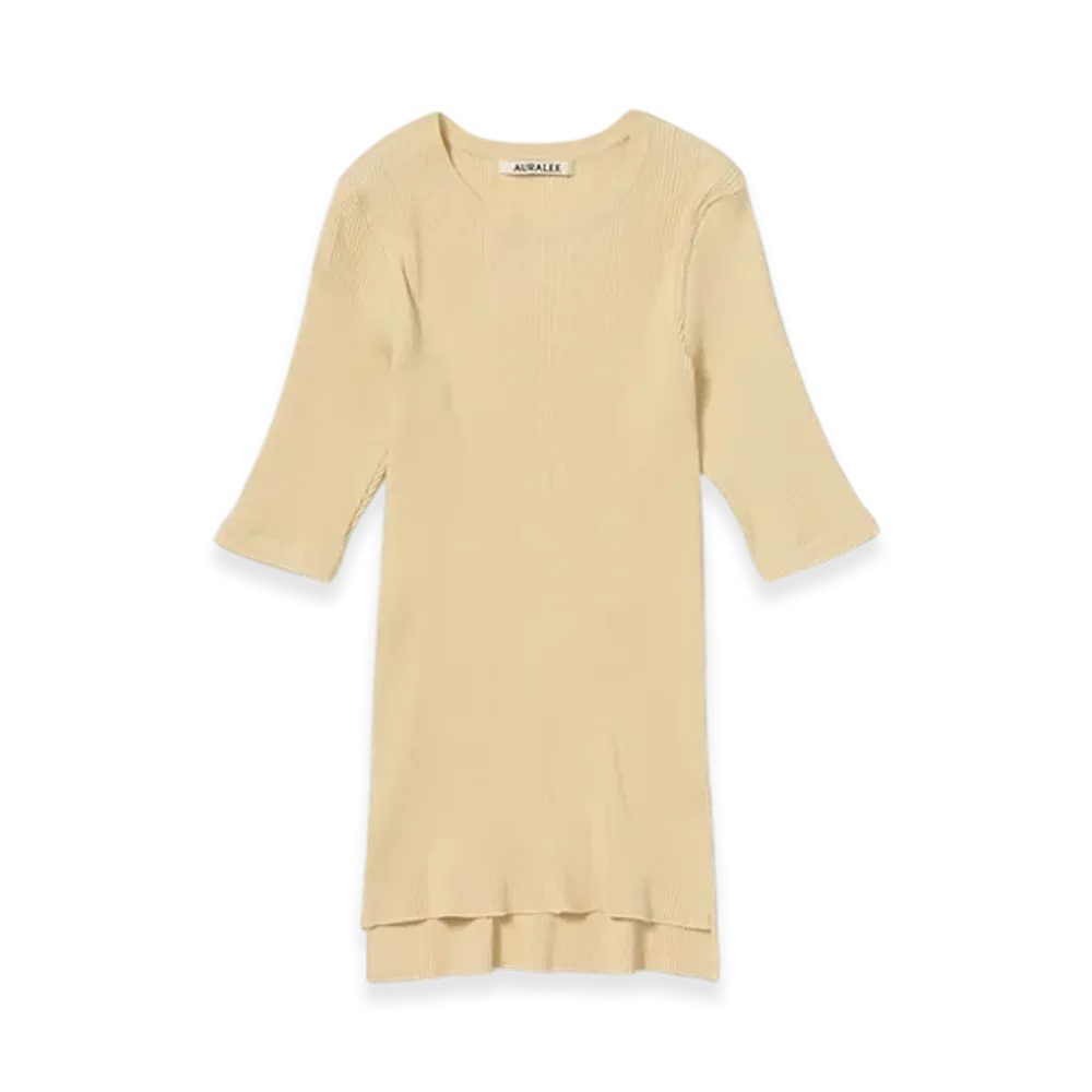 AURALEE Cotton High Gauge Rib Knit Tee "Yellow"