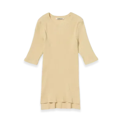 AURALEE Cotton High Gauge Rib Knit Tee "Yellow"