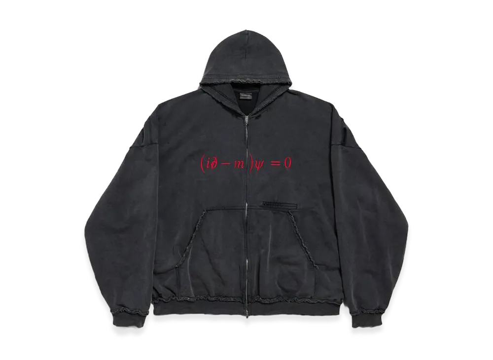 BALENCIAGA Dirac Equation Pulled Zip-Up Hoodie Large Fit "Washed Black/Red"