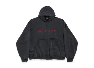 BALENCIAGA Dirac Equation Pulled Zip-Up Hoodie Large Fit "Washed Black/Red"