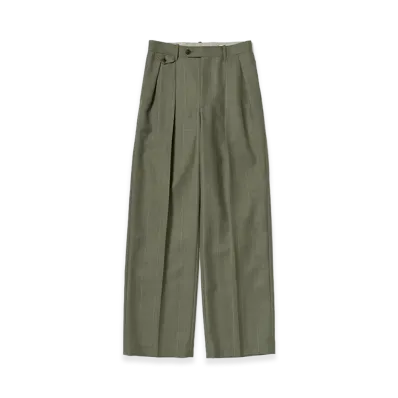 AURALEE Women's Bluefaced Wool Two-Tuck Slacks "Olive Gray Stripe"