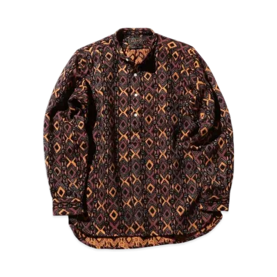 BEAMS Band Collar Pullover Batik Stripe Jacquard "Brown"