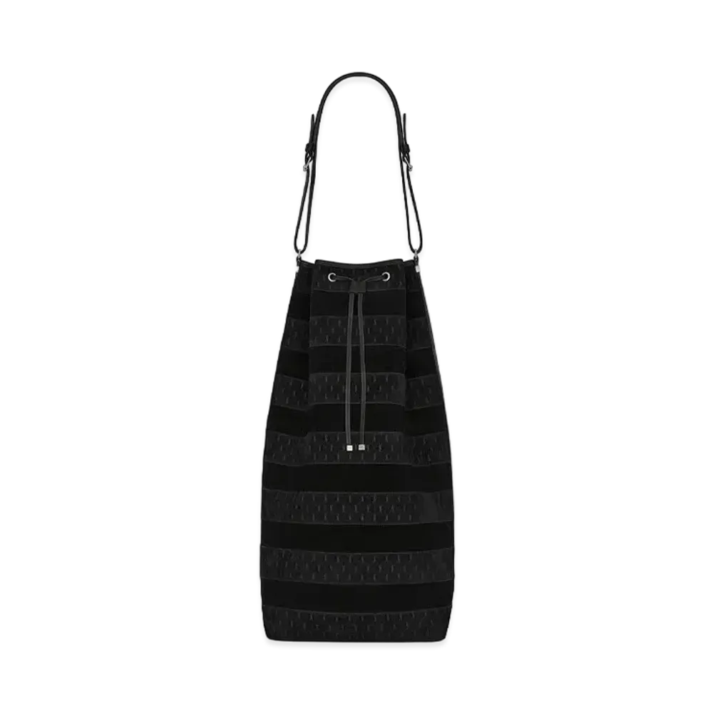 SAINT LAURENT Le Monogramme Long Bucket Bag In Suede And Vegetable-Tanned Leather "Black"