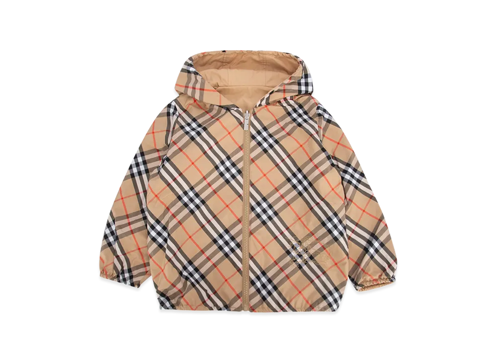 Burberry Kids KB6 Rufus Chk RVS Hooded Jacket "Beige"