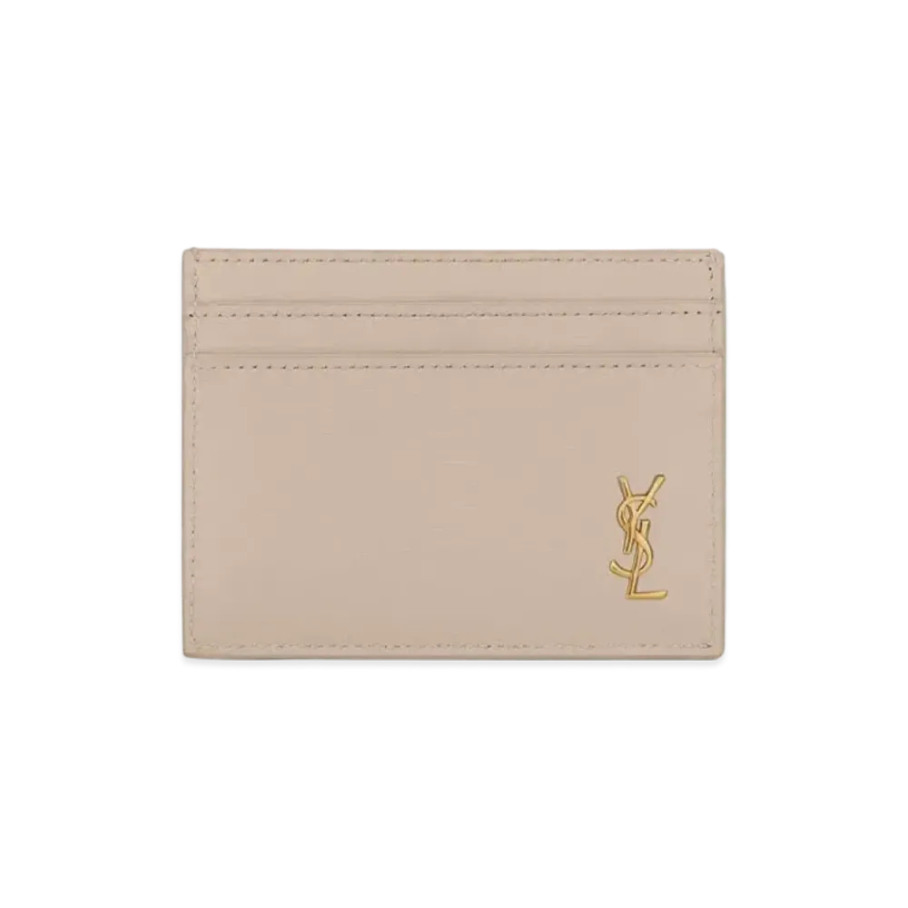 SAINT LAURENT Tiny Monogram Card Case In Grained Leather "Dark Beige"