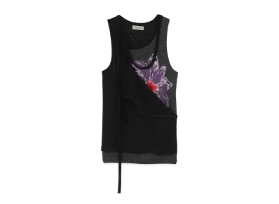 Yohji Yamamoto Pour Homme 7G FLOWER PRINT KNIT+CUT AND SEWN LAYERED TANK TOP "Charcoal"