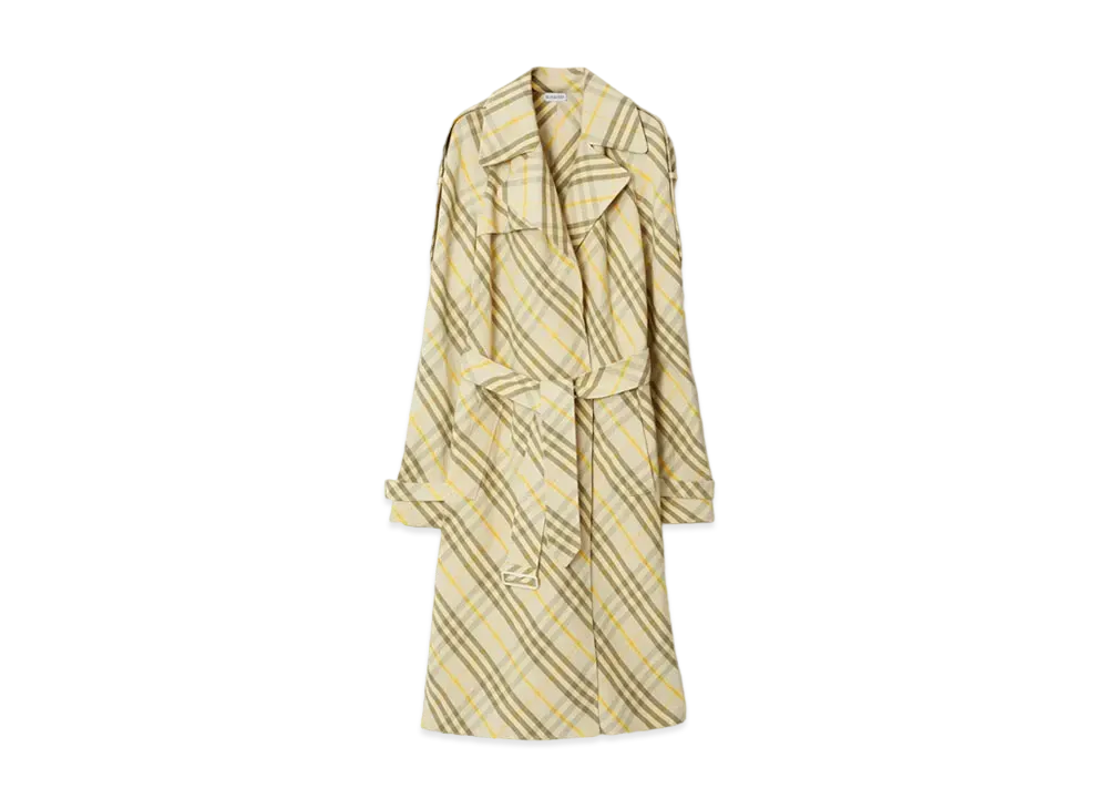Burberry Women's Long Check Linen Trench Coat "Wheat"