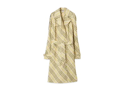 Burberry Women's Long Check Linen Trench Coat "Wheat"