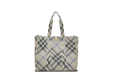 Burberry Women's Embroidered Canvas Medium Check Shopping Bag "Beige"