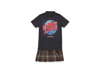 BALENCIAGA Planet Earth Layered T-Shirt Dress "Black Brown"