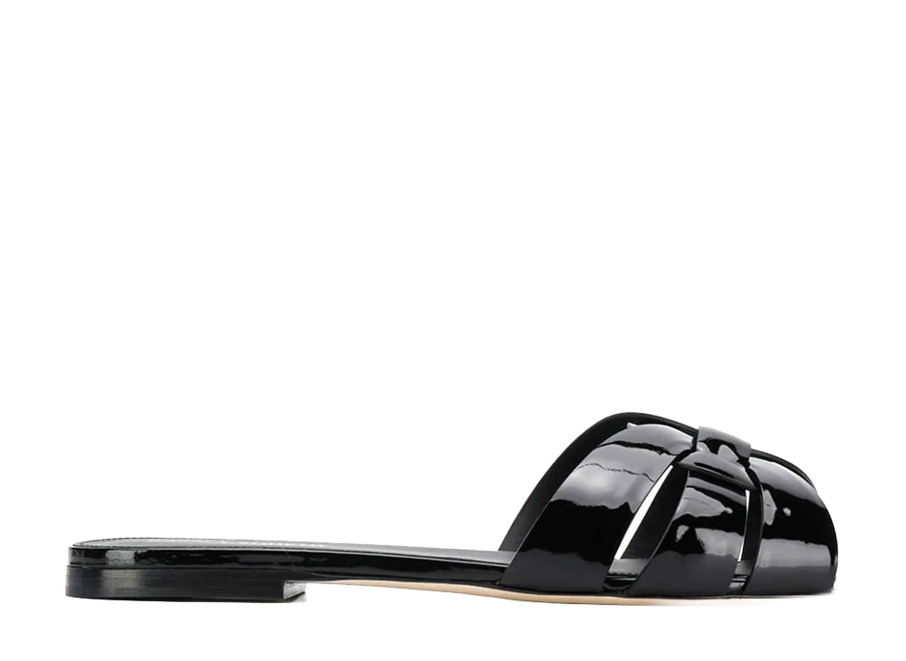 Saint Laurent Women's Leather Tribute Slippers "Black"