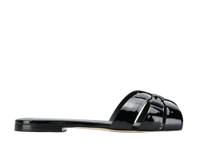 Saint Laurent Women's Leather Tribute Slippers "Black"