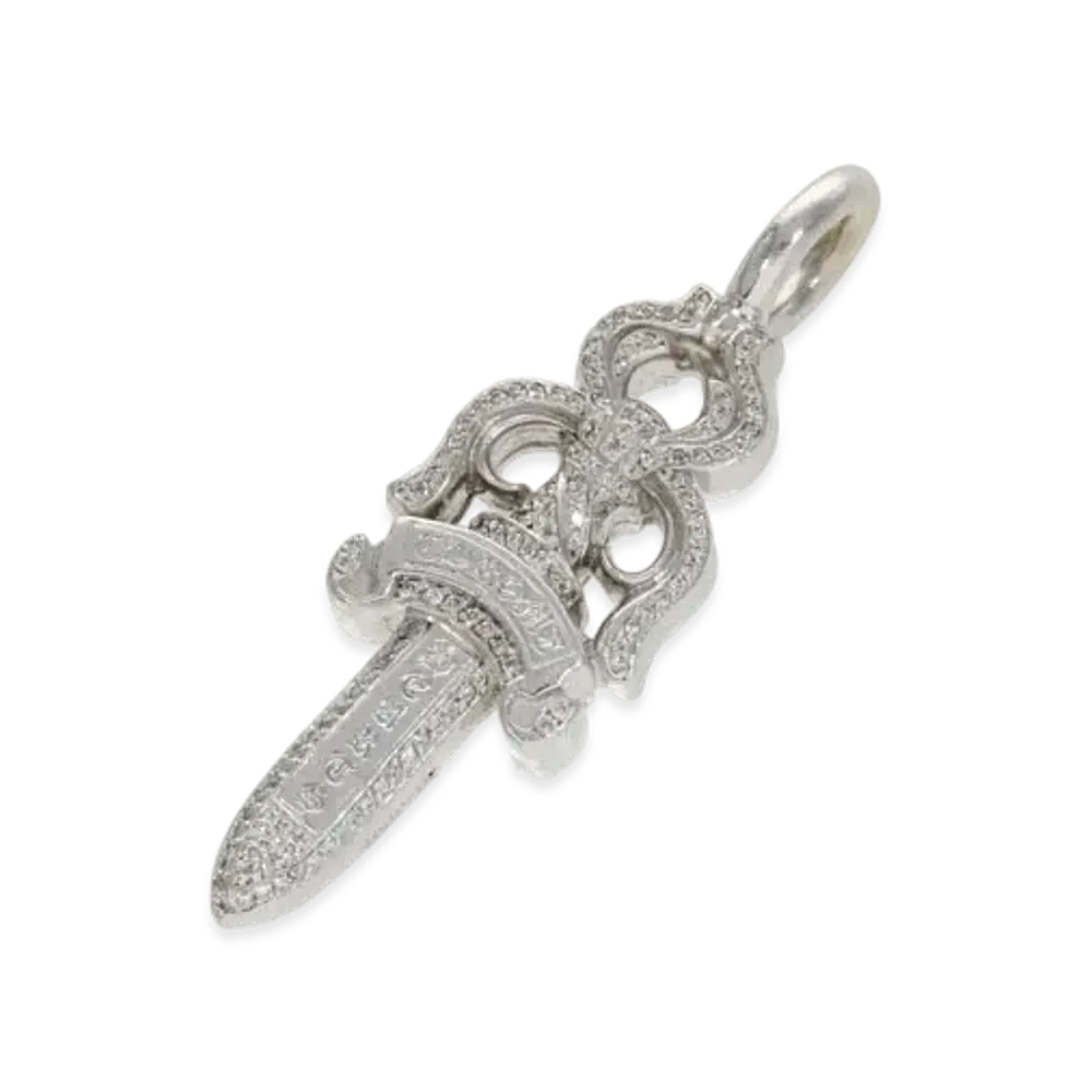 Chrome Hearts 18K Double Dagger Pave Diamond Pendant Necklace Top "White Gold"