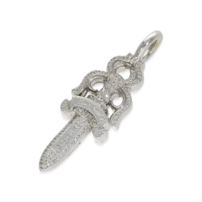 Chrome Hearts 18K Double Dagger Pave Diamond Pendant Necklace Top "White Gold"