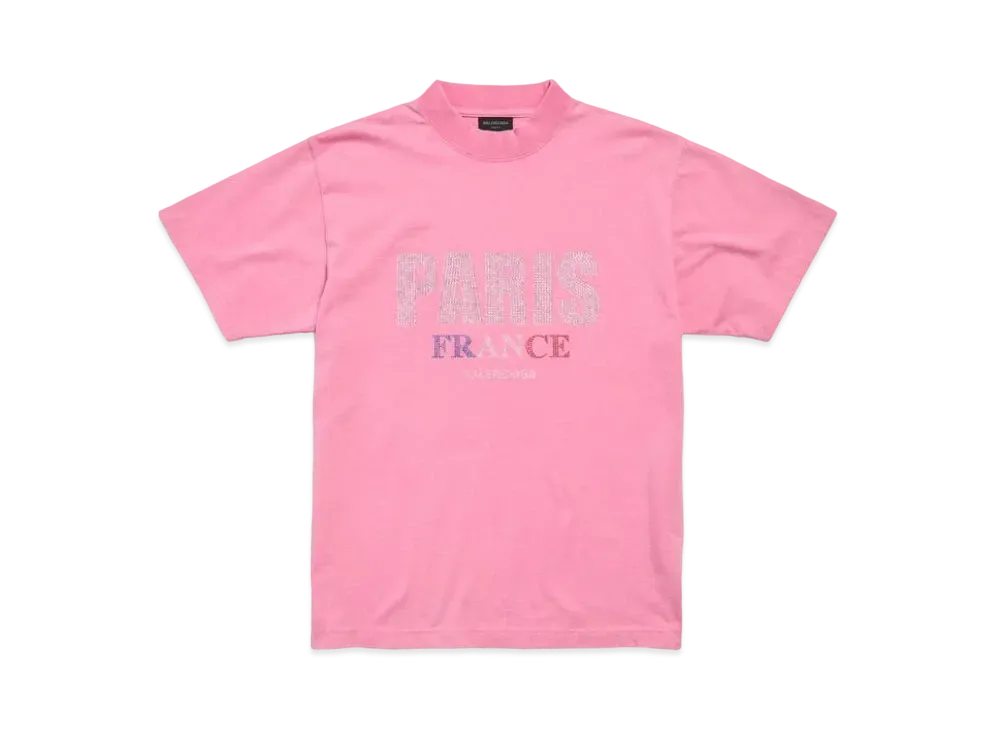 BALENCIAGA Paris Strass T-Shirt Small Fit in Vintage Jersey "Pink"