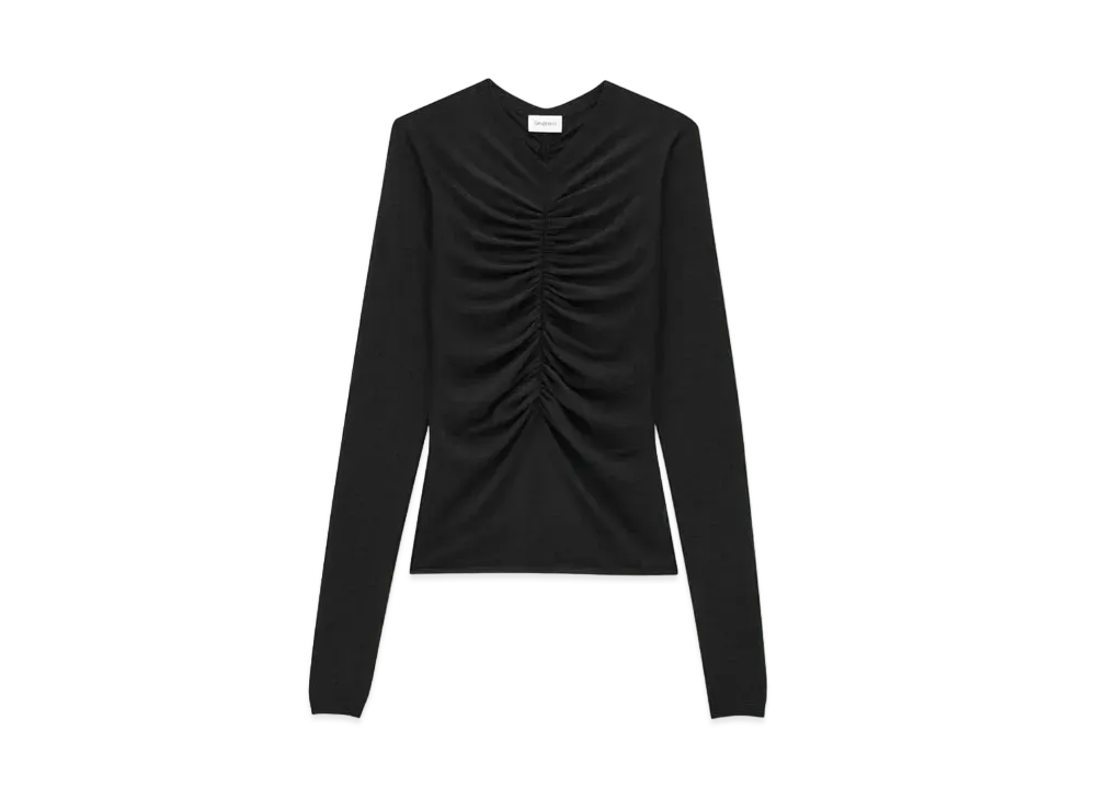 Saint Laurent Women's Ruched Sweater in Cashmere, Wool, and Silk "Black"