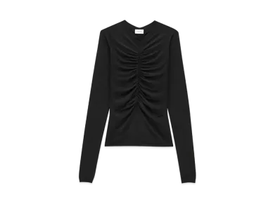 Saint Laurent Women's Ruched Sweater in Cashmere, Wool, and Silk "Black"
