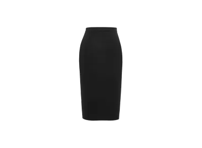 Saint Laurent Women's Pencil Skirt in Ribbed Wool "Black"