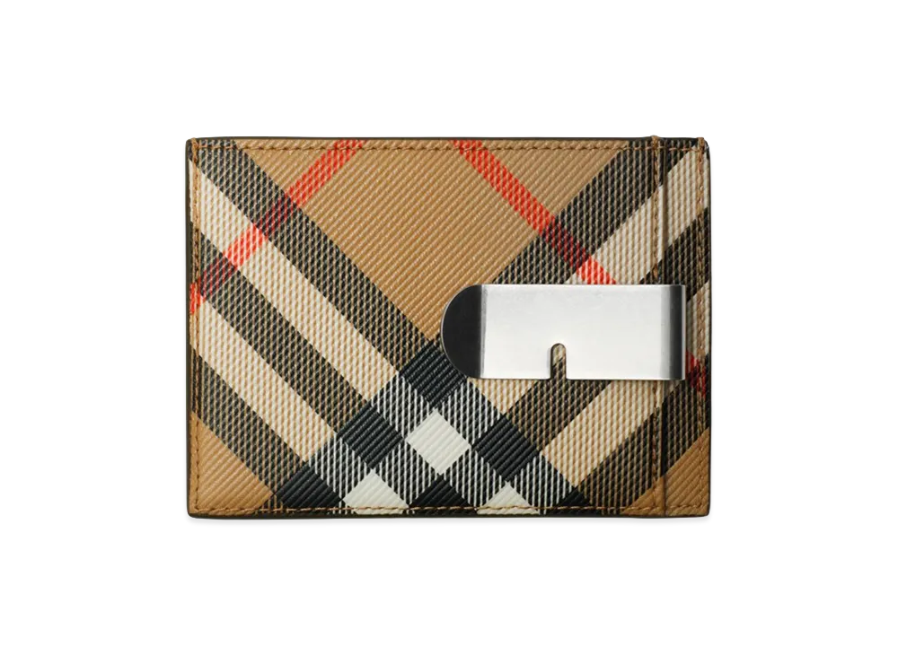 Burberry Check Clip Card Case "Sand"
