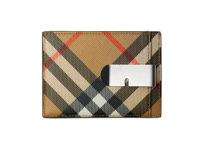 Burberry Check Clip Card Case "Sand"