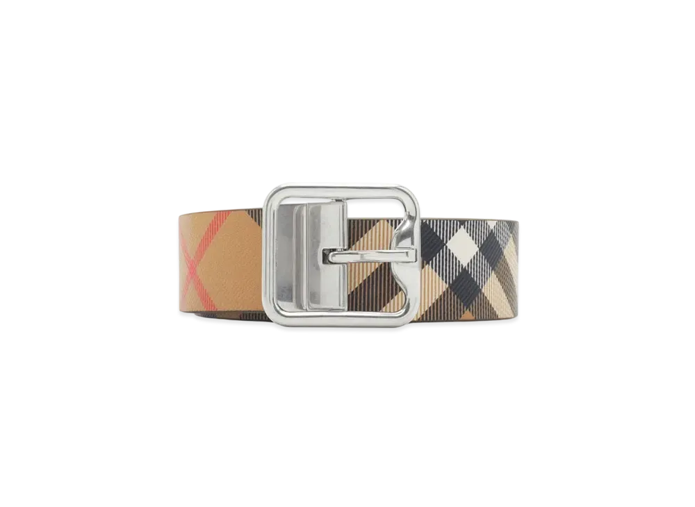 Burberry Reversible Check B Buckle Belt "Sand/Military/Silver"