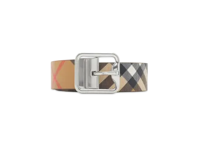 Burberry Reversible Check B Buckle Belt "Sand/Military/Silver"