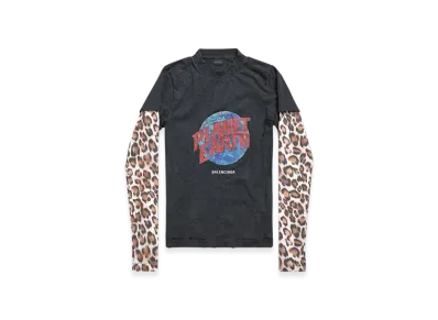 BALENCIAGA Women's Planet Earth Double Sleeve T-Shirt "Black"