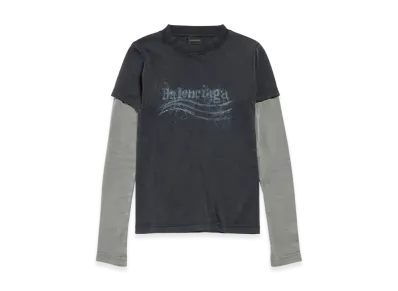 BALENCIAGA Washed Crayon Political Double Sleeve T-shirt "Heather Black"