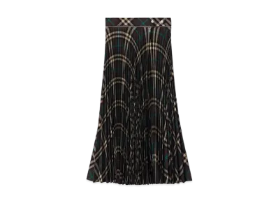 Burberry Women's Pleated Check Wool Blend Skirt "Snug"