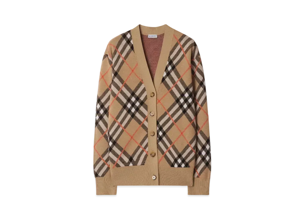 Burberry Check Wool Mohair Blend Cardigan "Sand"
