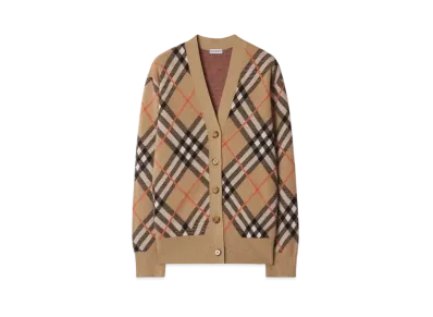 Burberry Check Wool Mohair Blend Cardigan "Sand"