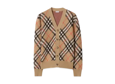 Burberry Check Wool Mohair Blend Cardigan "Sand"