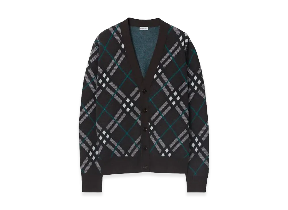 Burberry Check Wool Mohair Blend Cardigan "Blue Check"