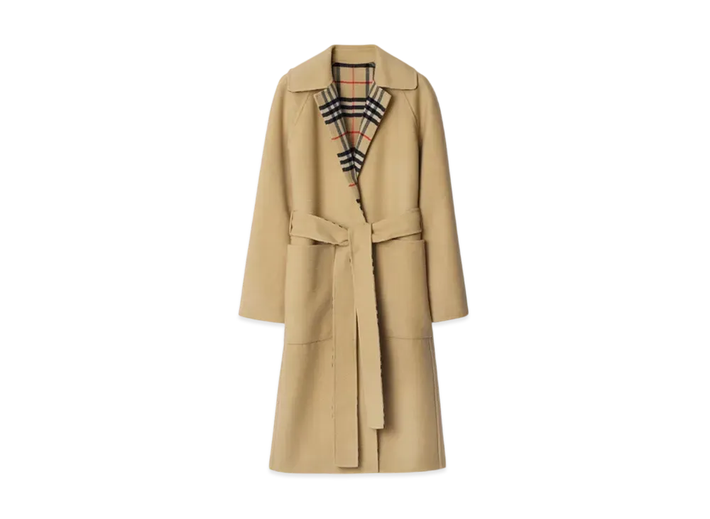 Burberry Reversible Wool Tunbridge Wrap Coat "Flax"